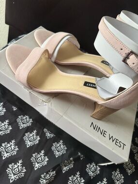 Nine West Blush Pink Block Heel Sandals with Ankle Strap